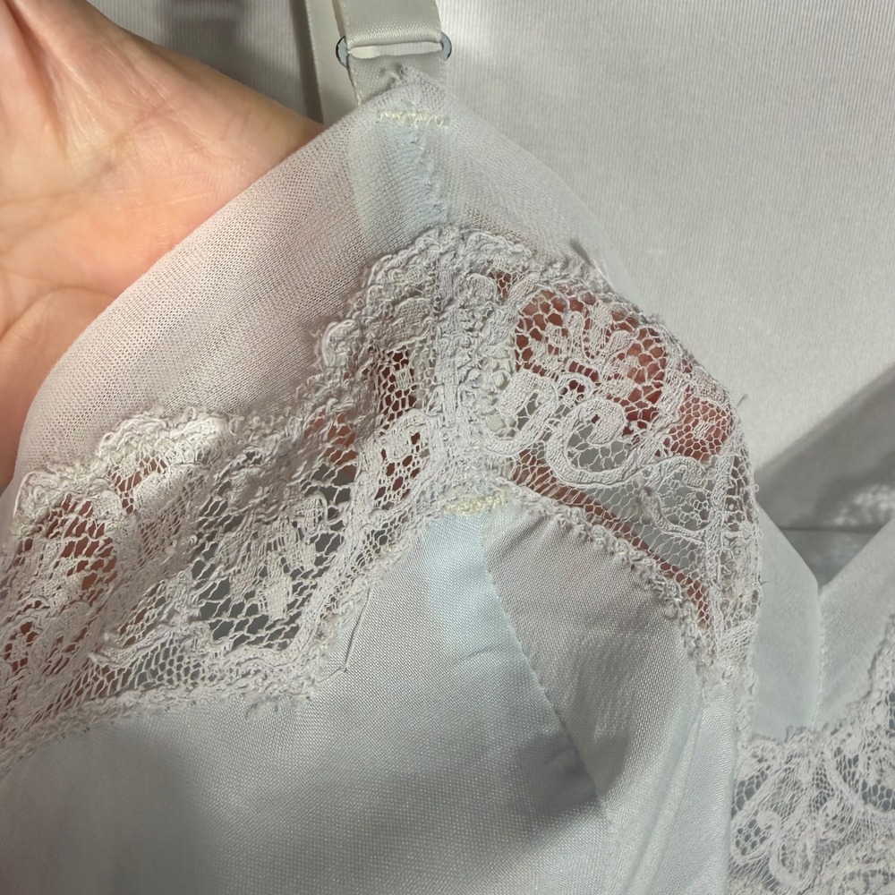 Vtg Baby Blue Lace Trim Full Slip Dress XS/S Adjustable Strap Lingerie Nightgown - Picture 3 of 5